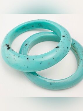 Angelique de Paris Resin Bangle Set Two Sculptural Turquoise Blue Bracelets